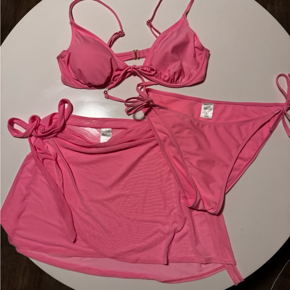 Women's Pink Tie-Front Bikini Set with Cover-Up
